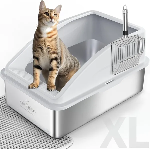 AIPERRO XL Enclosed Stainless Steel Litter Box