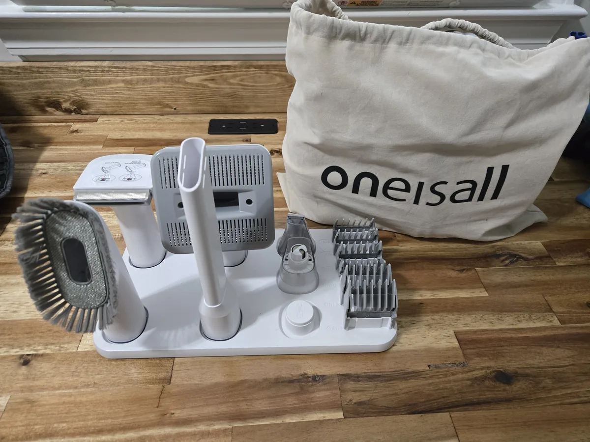 The full oneisall grooming vacuum kit — it comes with way more attachments than you'd expect