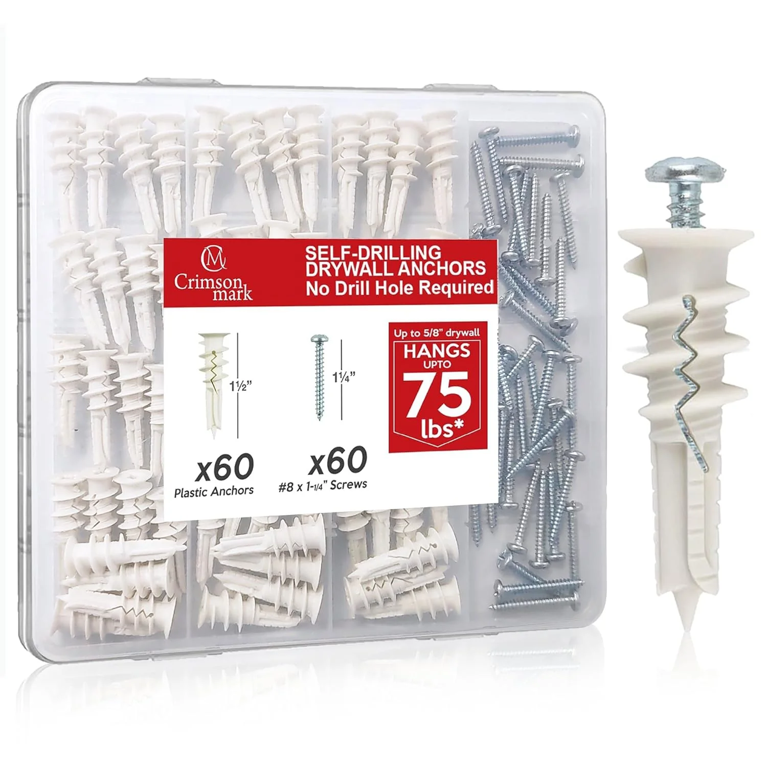 CrimsonMark 120-Piece #8 Self-Drilling Drywall Anchors and Screws Kit