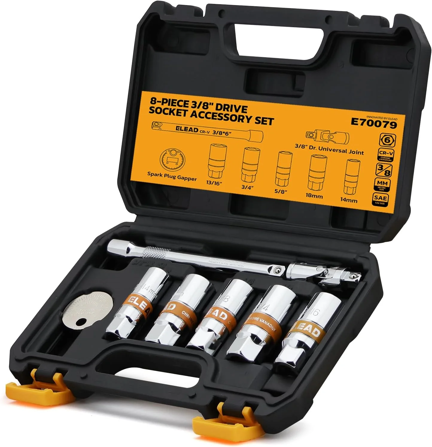 ELEAD 8-Piece 3/8" Drive Spark Plug Socket Set with Gapper