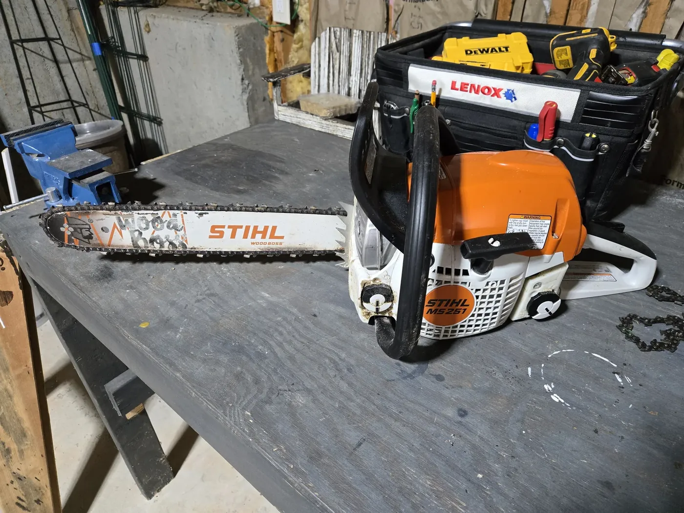 The MS 251 on the bench, ready to go back to work