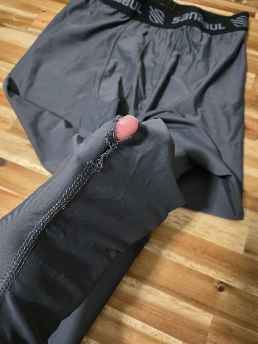 The tear in my Sanabul spats after a few months of regular training — you get what you pay for